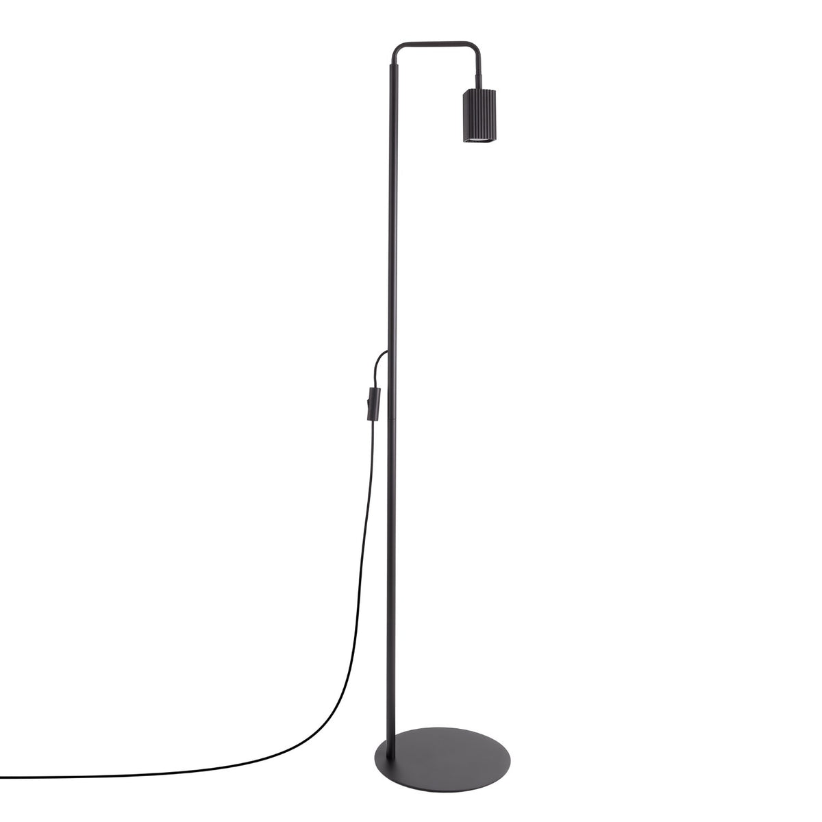 Lampadaire Rayo 1 laque noire sur fond blanc avec son câble et son interrupteur