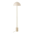 Lampadaire Sheffield beige abat-jour demi-sphère tige dorée socle marbre travertin 155cm
