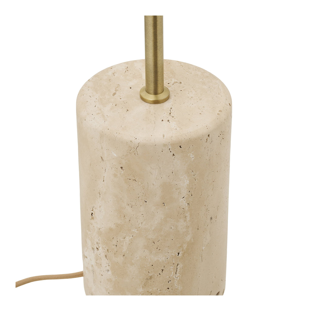 Détail socle cylindrique marbre travertin naturel lampadaire Sheffield doré