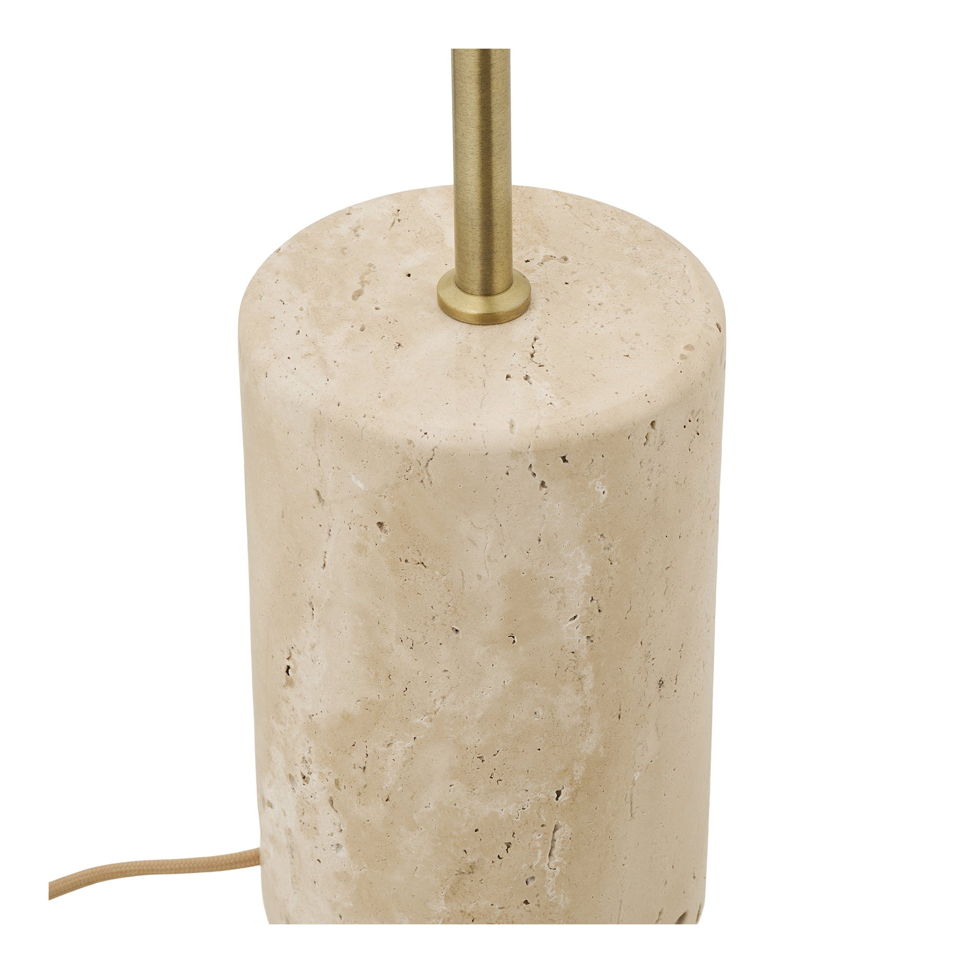 Détail socle cylindrique marbre travertin naturel lampadaire Sheffield doré