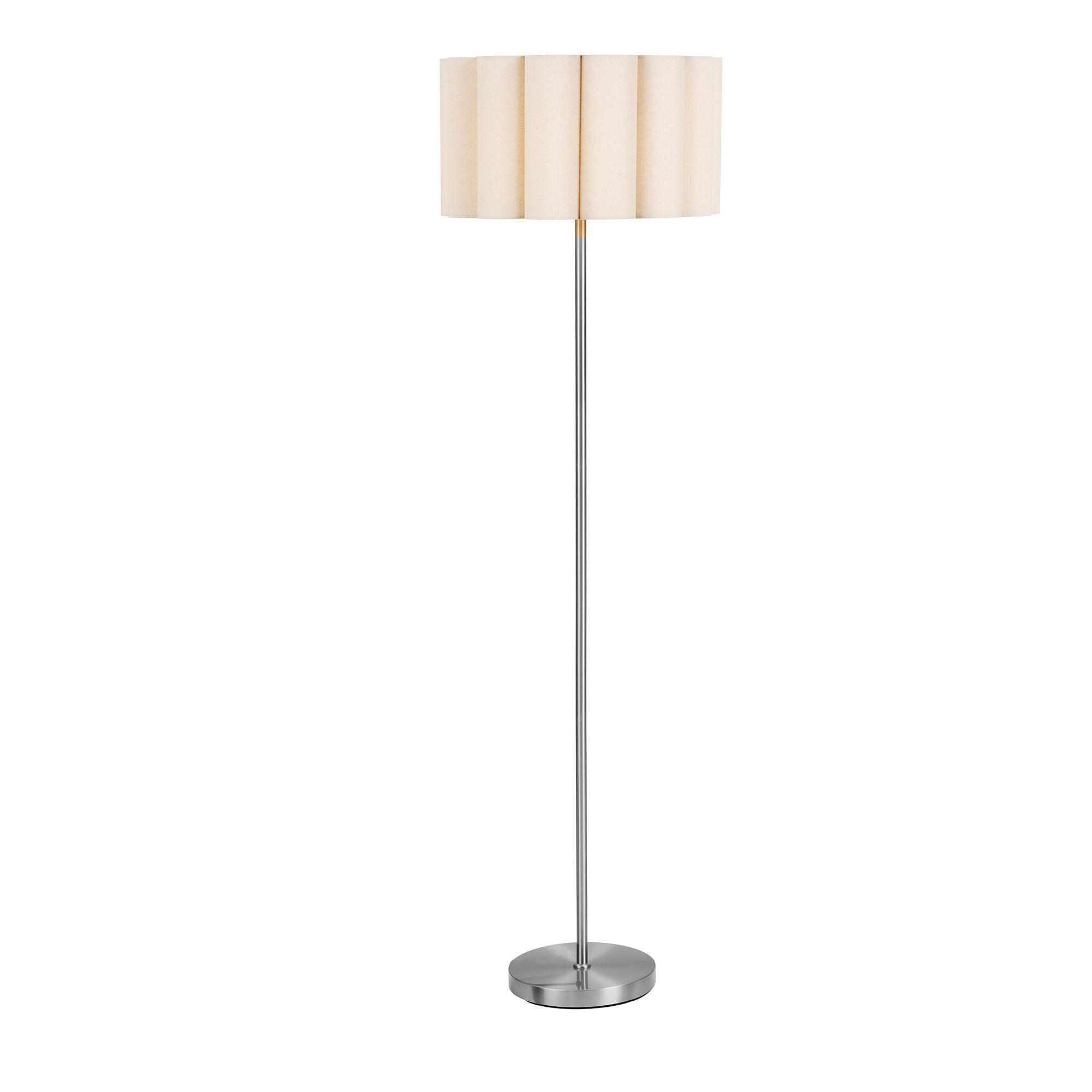 Lampadaire Wattom abat jour tissu plissé écru pied chromé vue de face