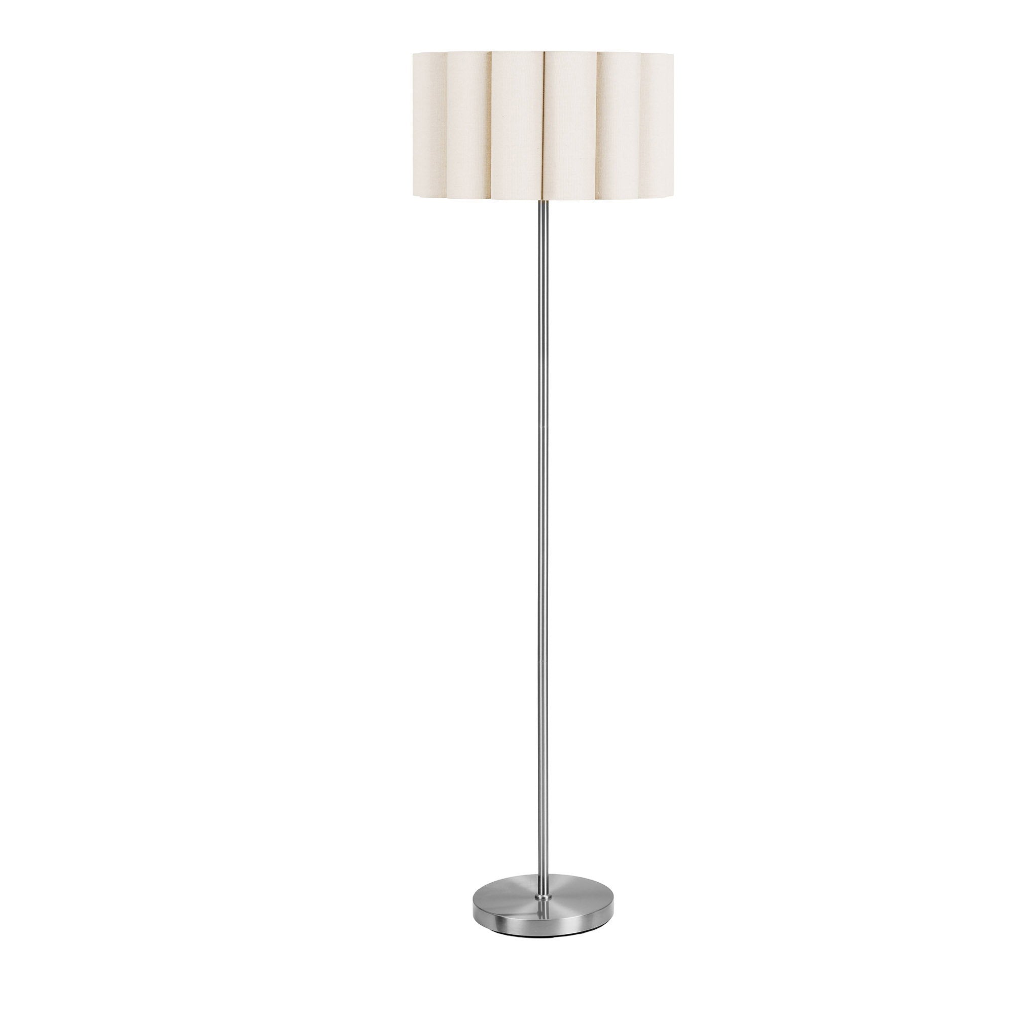 Lampadaire Wattom abat jour tissu plissé écru pied chromé