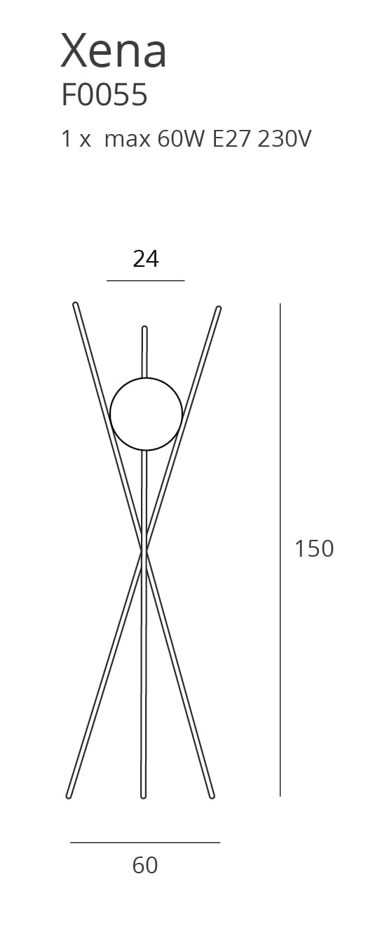 Dimensions Lampadaire Xena laiton E27