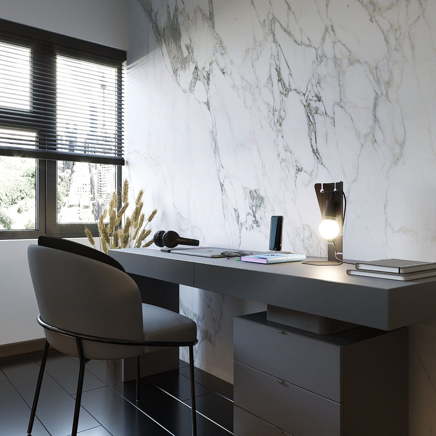 Lampe à poser Arby noir sur un bureau