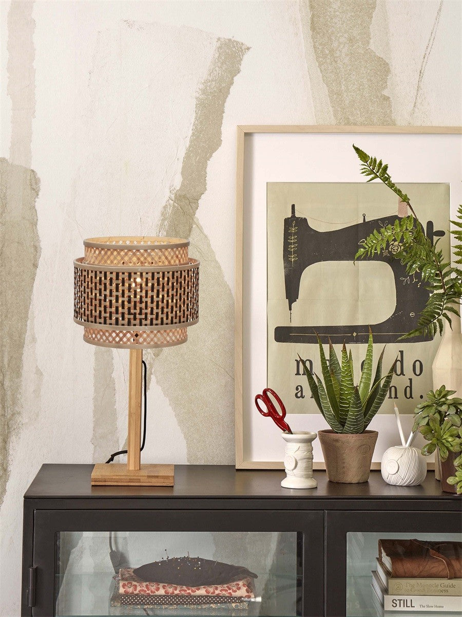 Lampe a poser Bhutan bambou naturel ronde 25 cm E27, vue 2