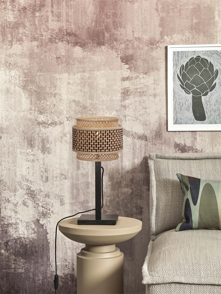 Lampe a poser Bhutan bambou noir ronde 25 cm E27, vue 3