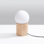 Lampe à poser Boomo bois et verre opale G9 de profil