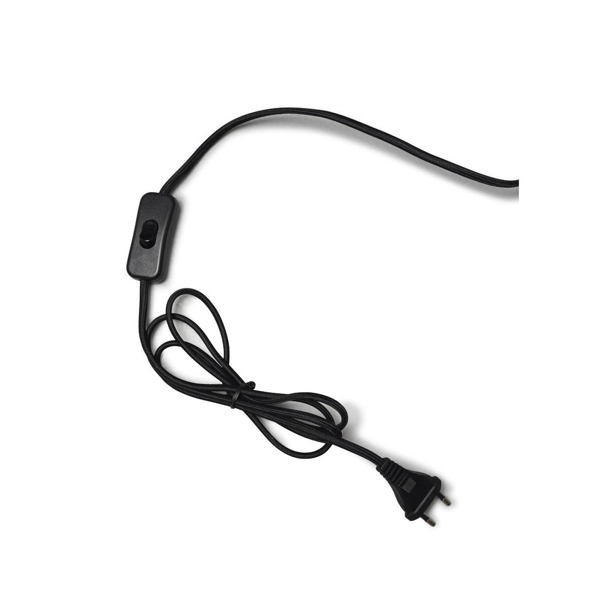 Cordon textile noir de la lampe Cango avec son interrupteur et sa fiche à deux broches