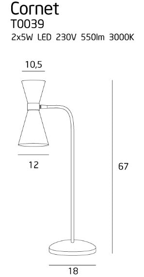 Dimensions Lampe à poser Cornet noire