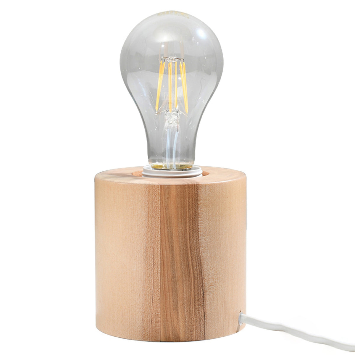 Lampe à poser Salgado bois clair cylindre plein avec ampoule à filament et câble blanc