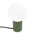 Lampe à poser Halo boule opale vert olive, boule de verre opale sur sa base cannelée