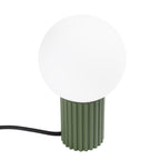 Lampe à poser Halo boule opale vert olive, boule de verre opale sur sa base cannelée