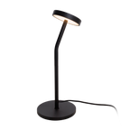 Lampe à poser Ibiza en métal noir allumée avec sa tête ronde inclinée vers le bas