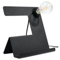 Lampe à poser Incline en acier noir, tôle pliée et ampoule apparente, vue de face