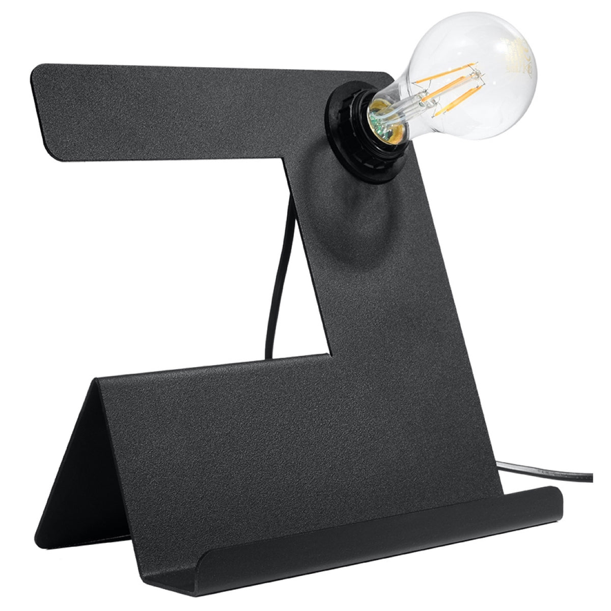 Lampe à poser Incline métal noir en tôle pliée avec ampoule à filament sur douille apparente