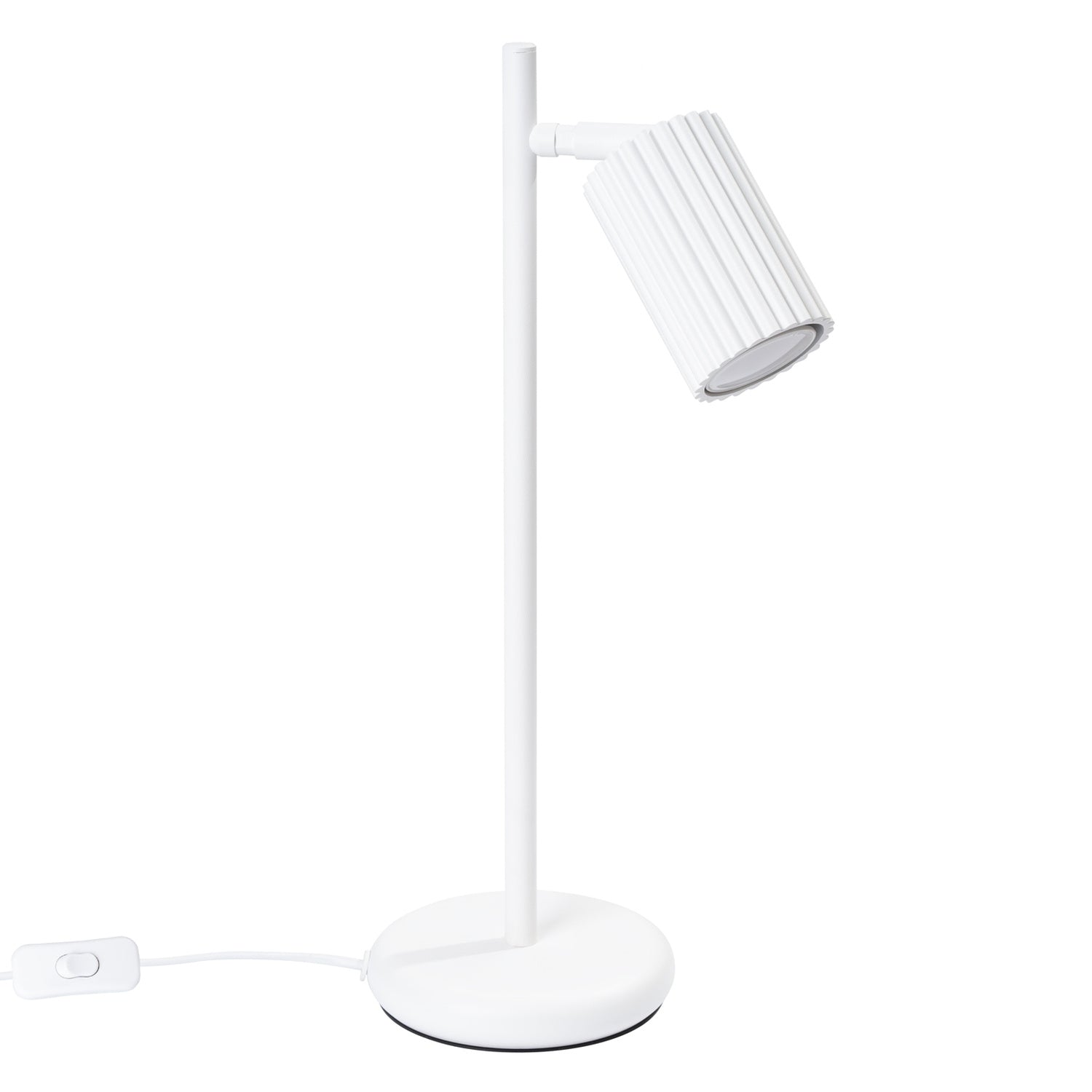 Lampe à poser Karbon spot cannelé blanc, spot orientable sur pied et base ronde