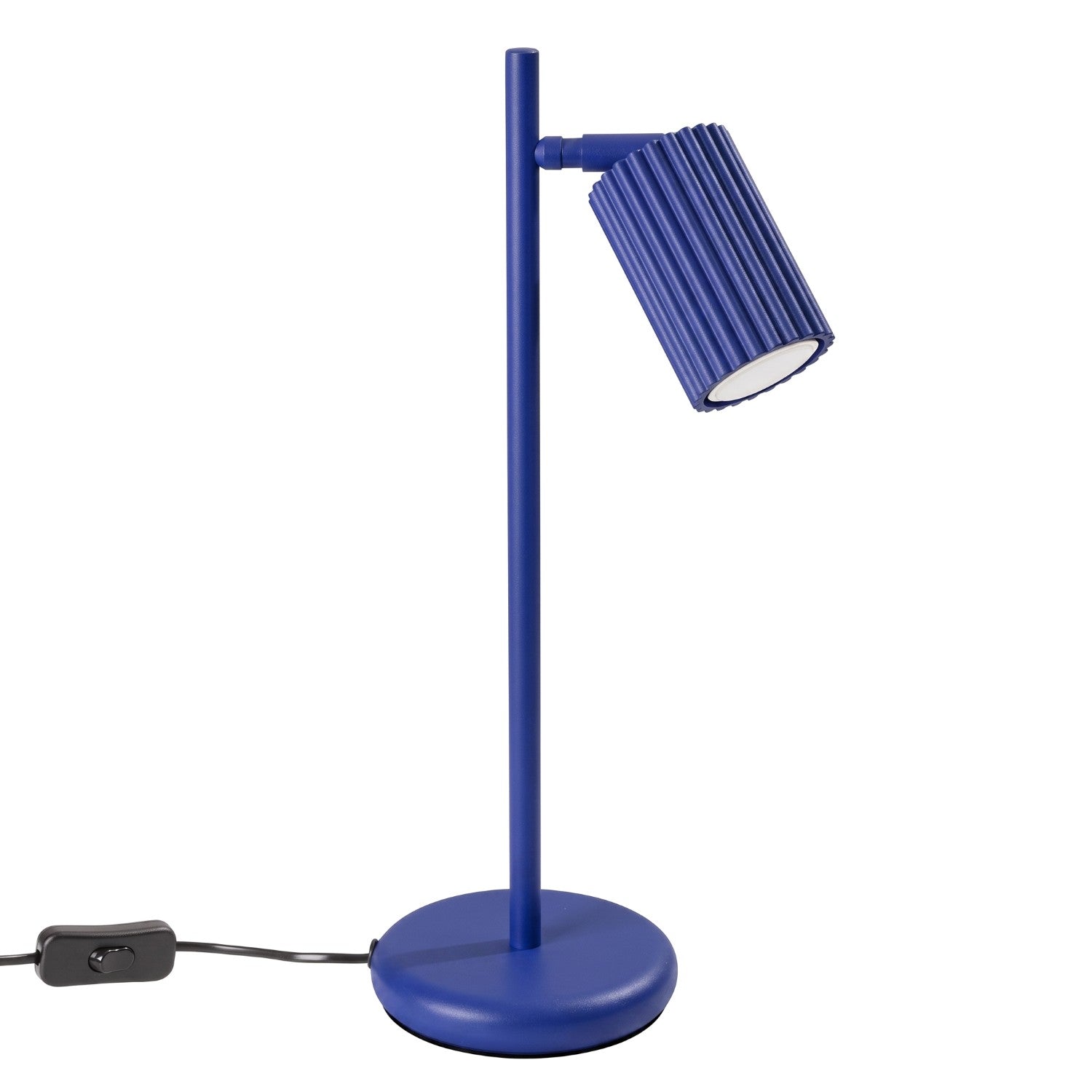 Lampe à poser Karbon spot cannelé bleu outremer, spot orientable sur pied et base ronde
