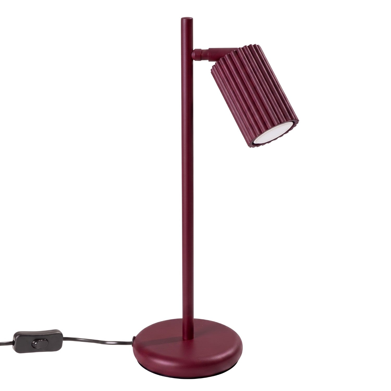 Lampe à poser Karbon spot cannelé bordeaux, spot orientable sur pied et base ronde