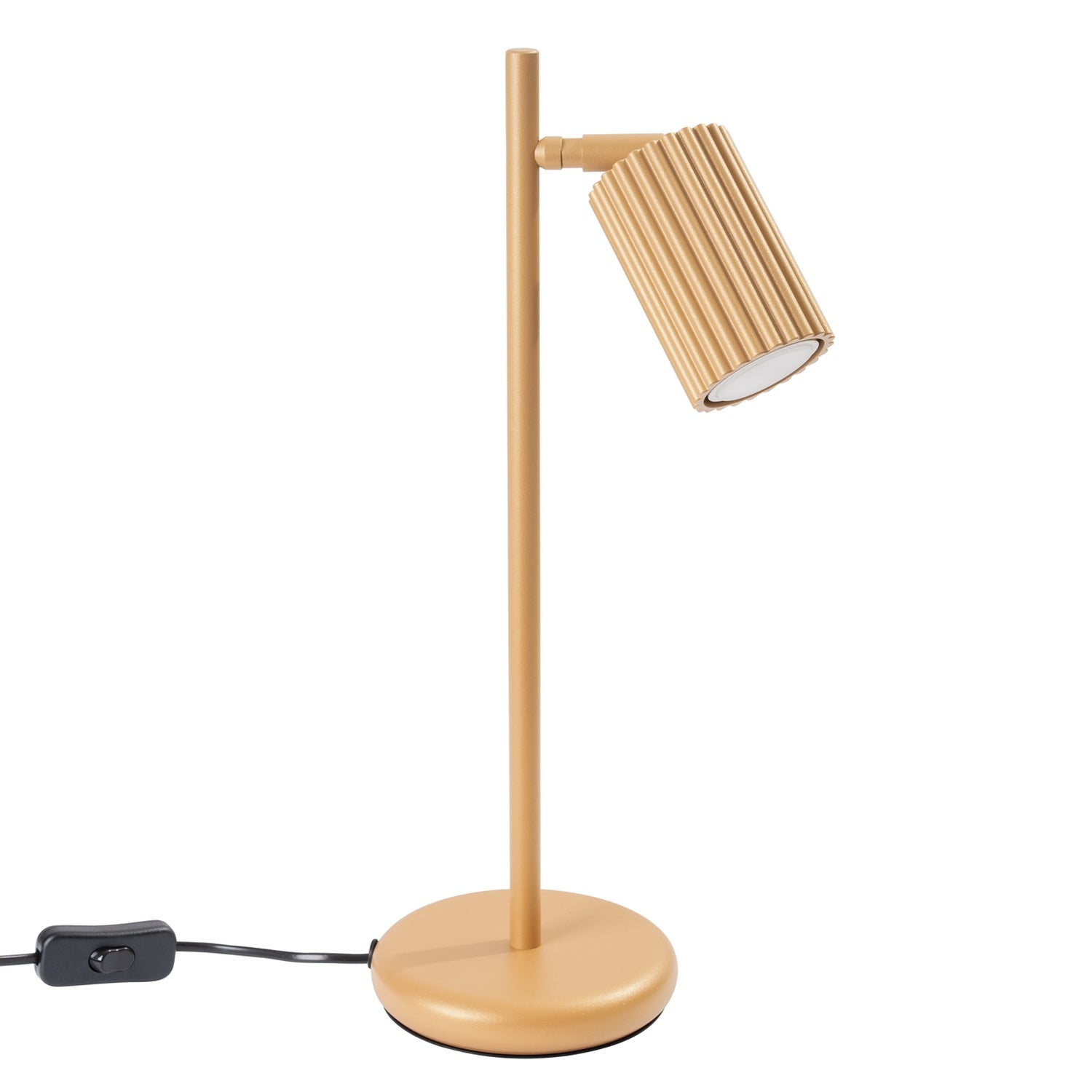 Lampe à poser Karbon spot cannelé doré, spot orientable sur pied et base ronde