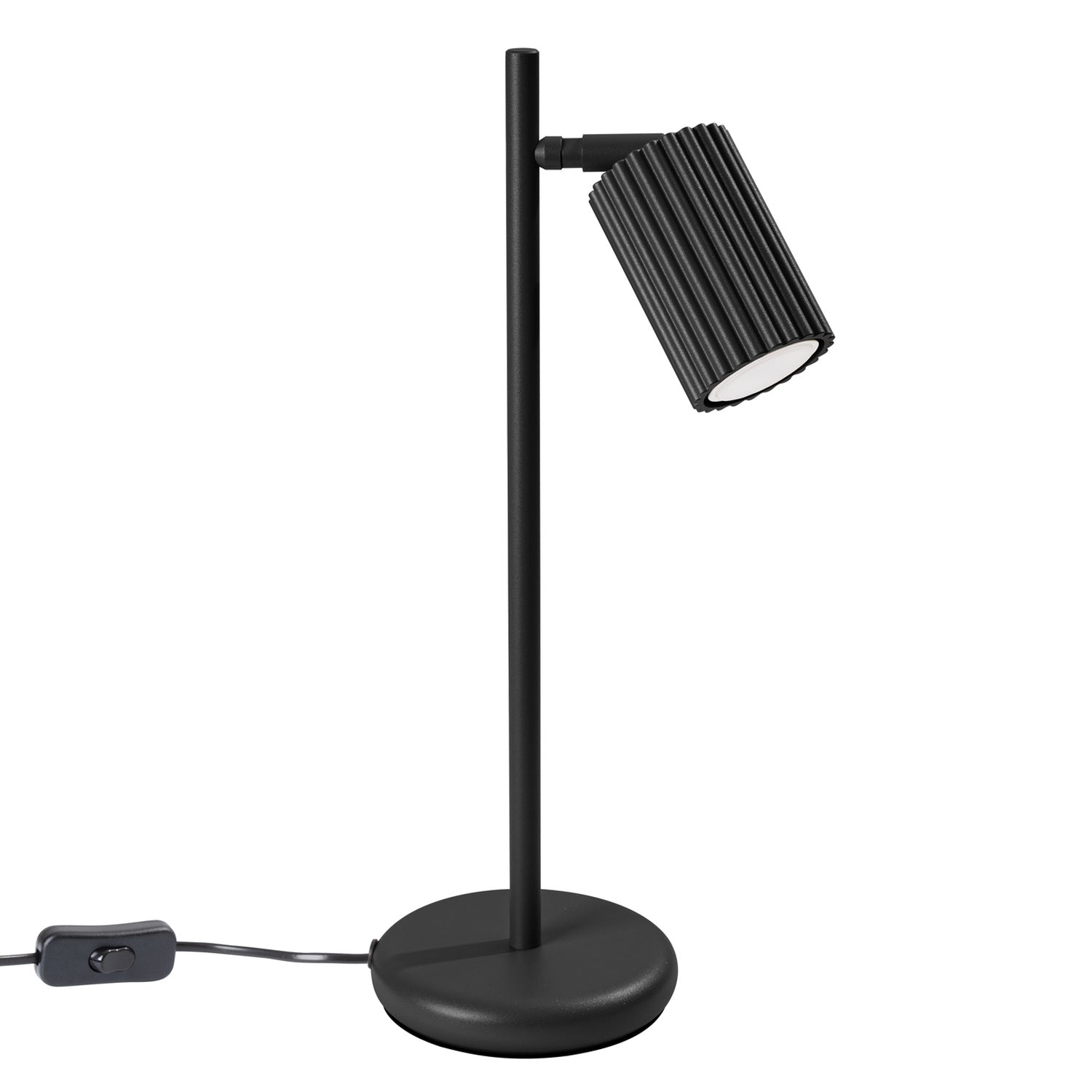 Lampe à poser Karbon spot cannelé noir, spot orientable sur pied et base ronde