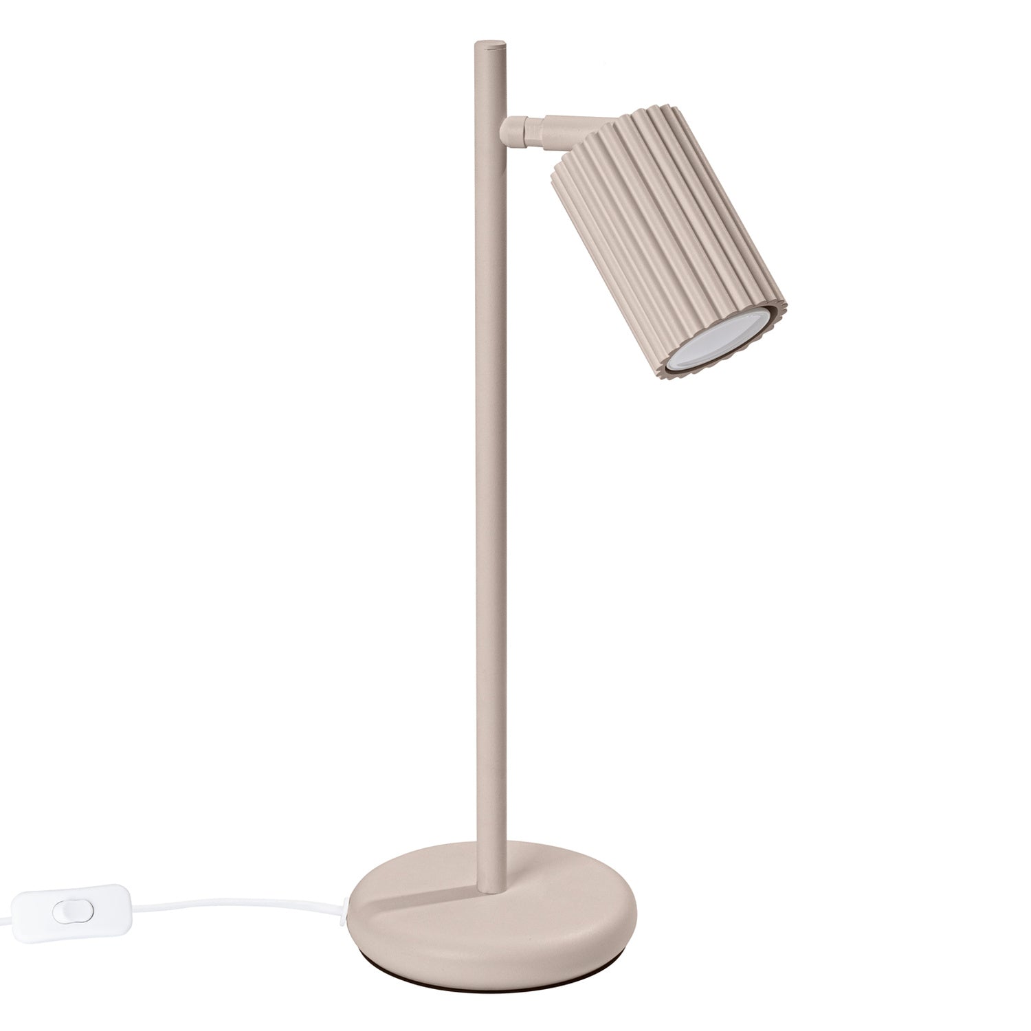 Lampe à poser Karbon spot cannelé taupe, spot orientable sur pied et base ronde
