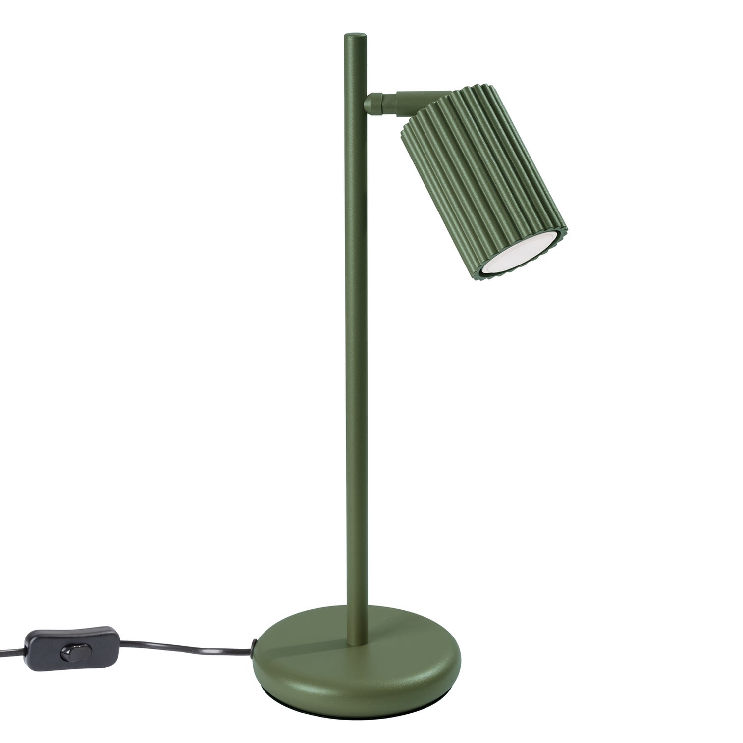Lampe à poser Karbon spot cannelé vert olive, spot orientable sur pied et base ronde