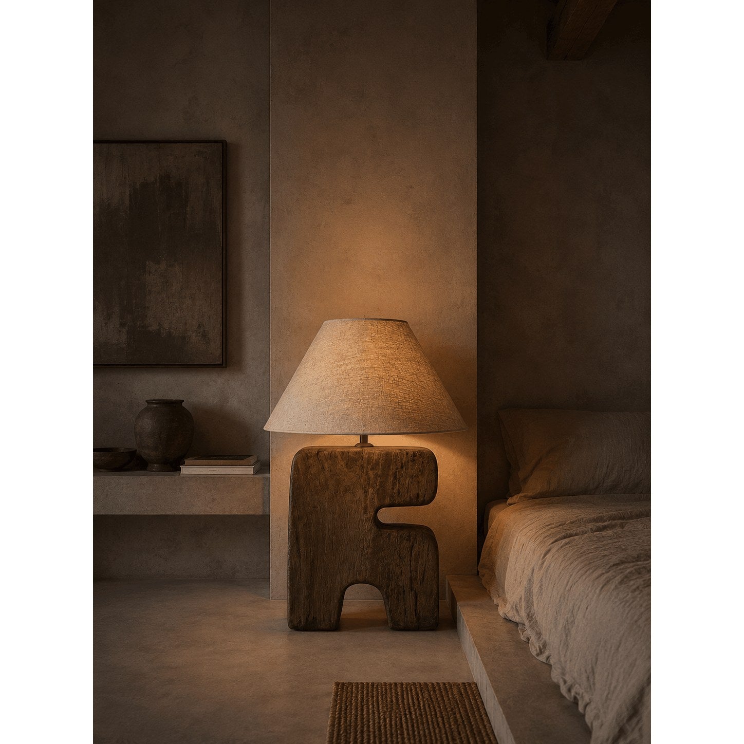 Lampe à poser L'Objet en bois brun 40 cm en situation