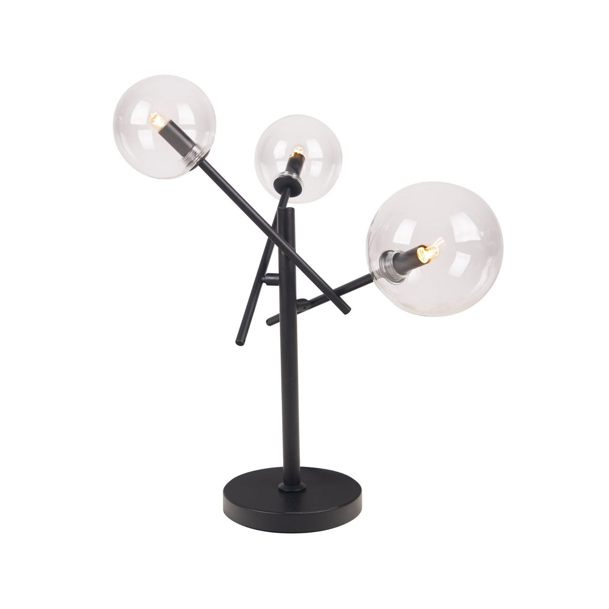 Lampe à poser Lollipop métal noir à trois globes de verre transparent allumés