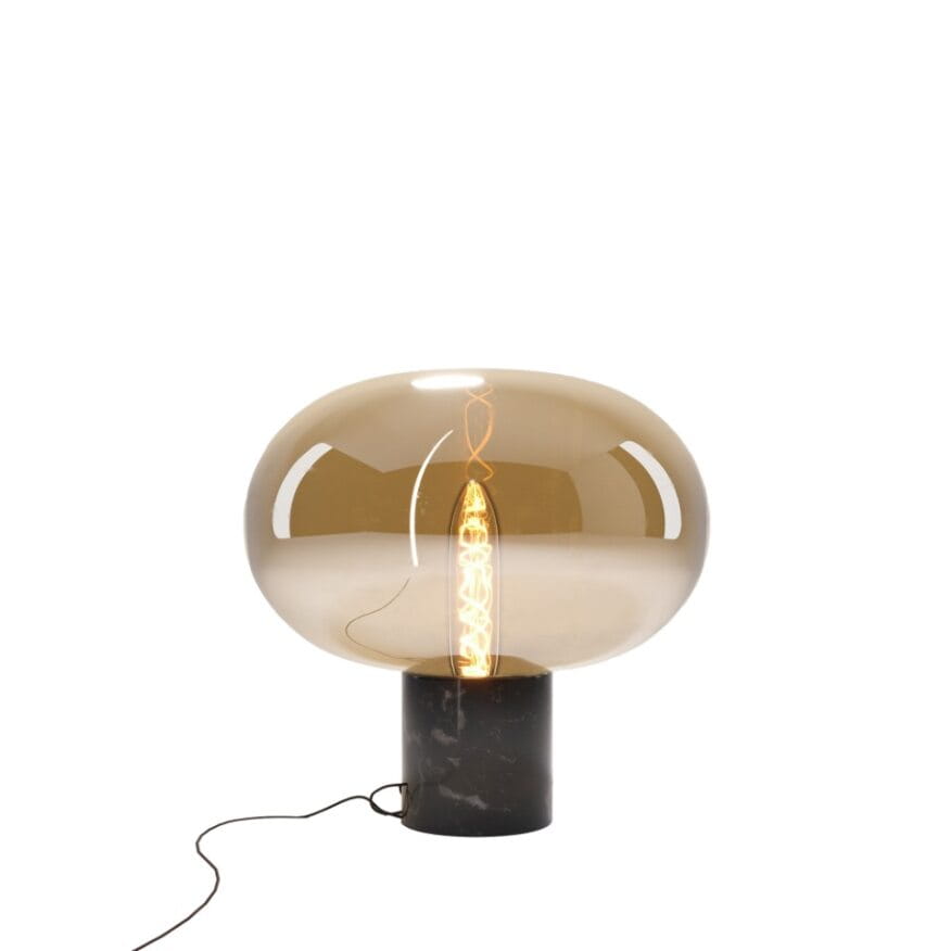Lampe à poser Moonstone verre ambré et marbre noir E27