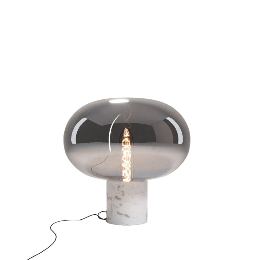 Lampe à poser Moonstone verre fumé et marbre blanc E27