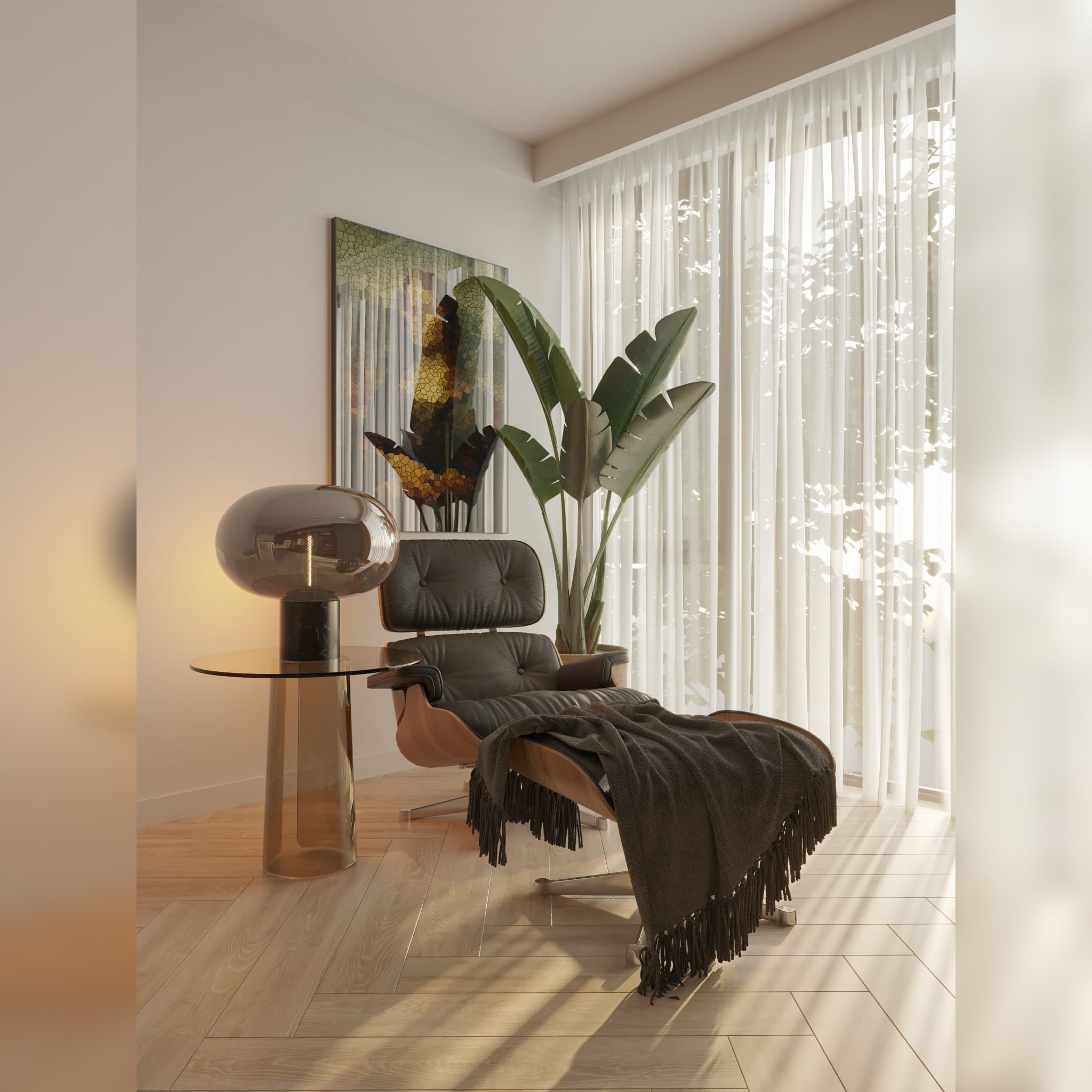 Lampe à poser Moonstone verre fumé et marbre noir E27, vue 2