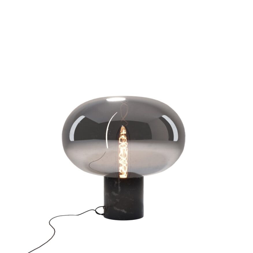 Lampe à poser Moonstone verre fumé et marbre noir E27