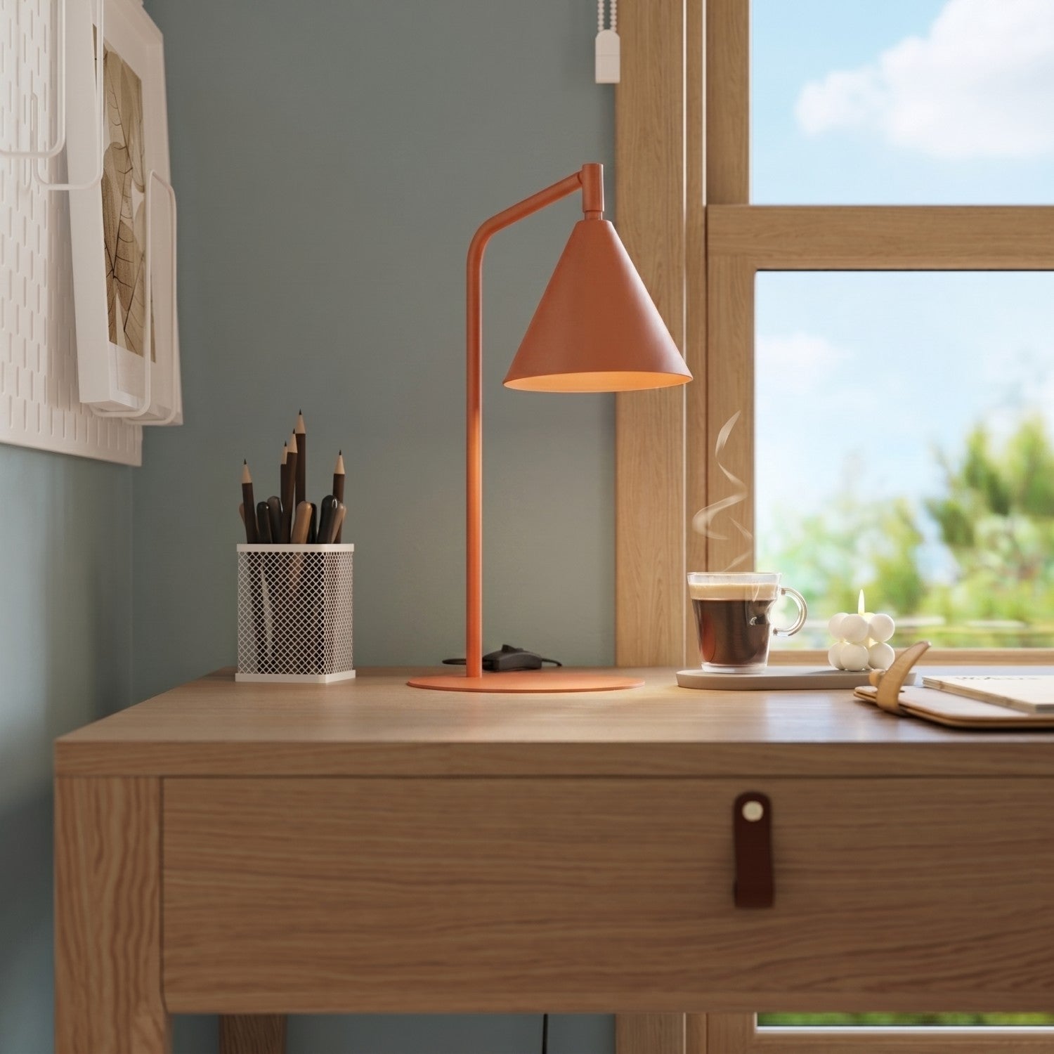 Lampe à poser Nox cône acier rouge ocre E14, vue 15