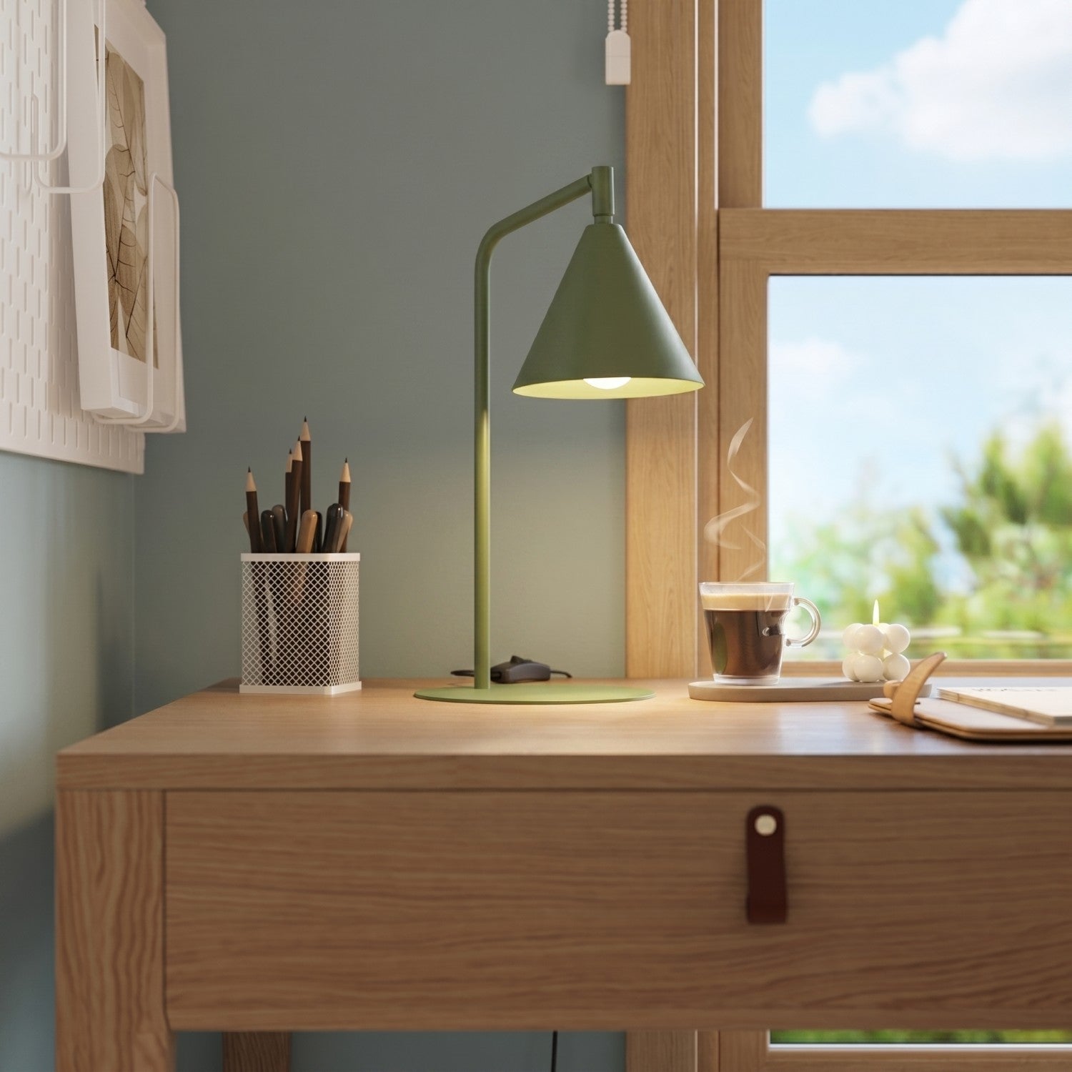 Lampe à poser Nox cône acier vert olive E14, vue 15