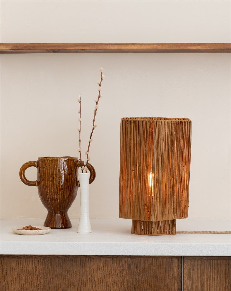 Lampe à poser Panama raphia brun E27, vue 2