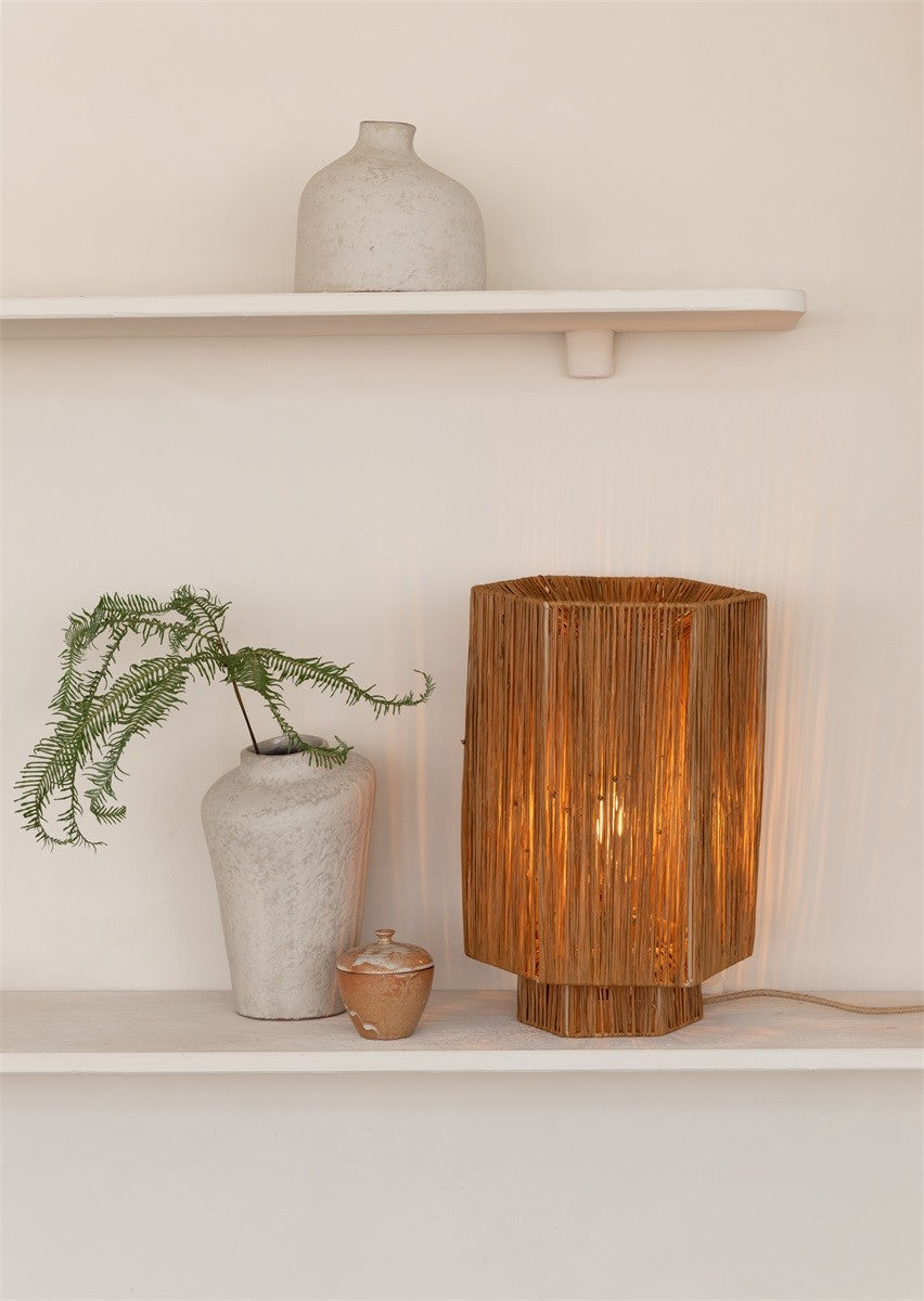 Lampe à poser Panama raphia brun E27, vue 6