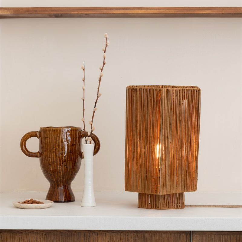 Dimensions Lampe à poser Panama raphia brun E27