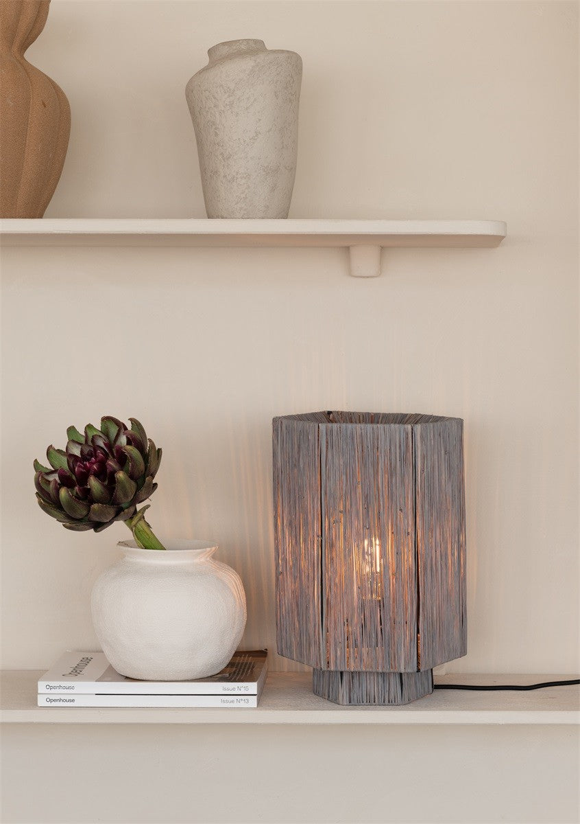 Lampe à poser Panama raphia gris E27, vue 3