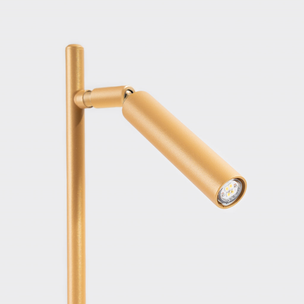 Lampe à poser Pastelo dorée G9, gros plan allumé