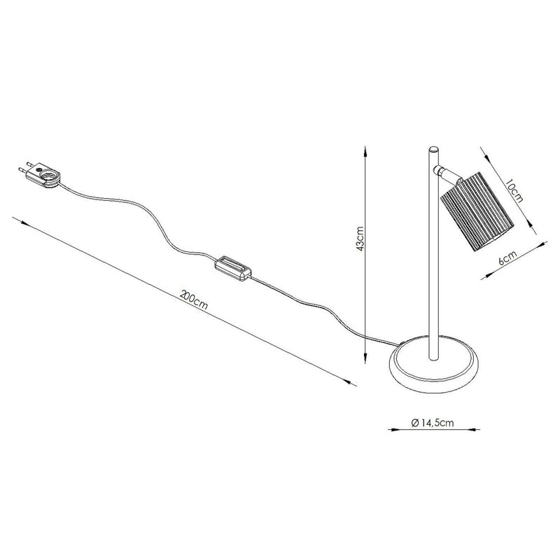 Dimensions Lampe à poser Rayo cannelée aluminium 43 cm GU10