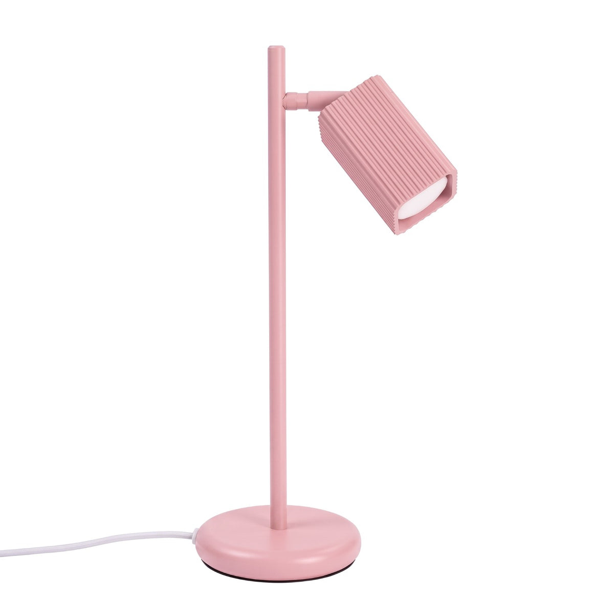 Lampe à poser Rayo laque rose sur fond blanc avec son câble