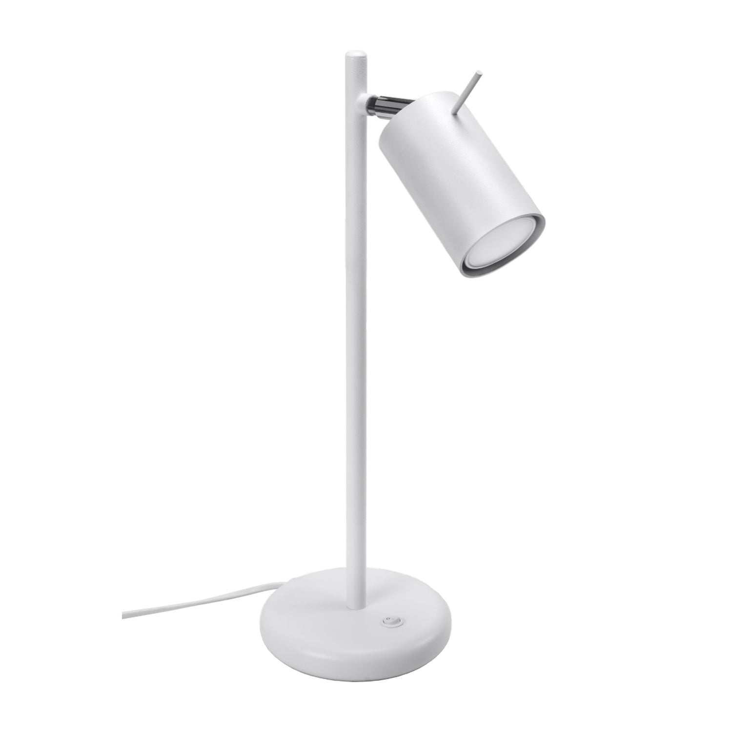 Lampe à poser Ring acier blanc, spot cylindrique orientable GU10 sur base ronde