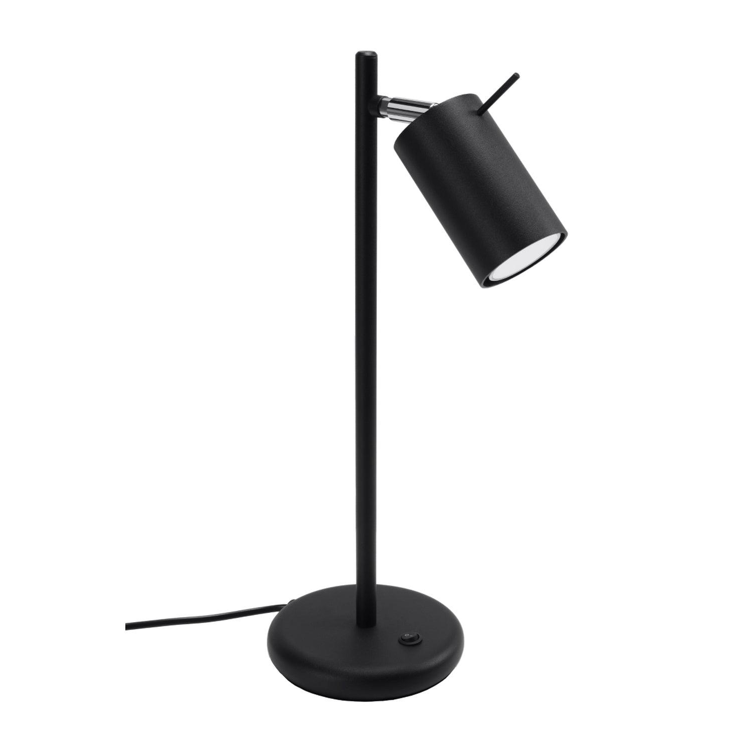 Lampe à poser Ring acier noir, spot cylindrique orientable GU10 sur base ronde