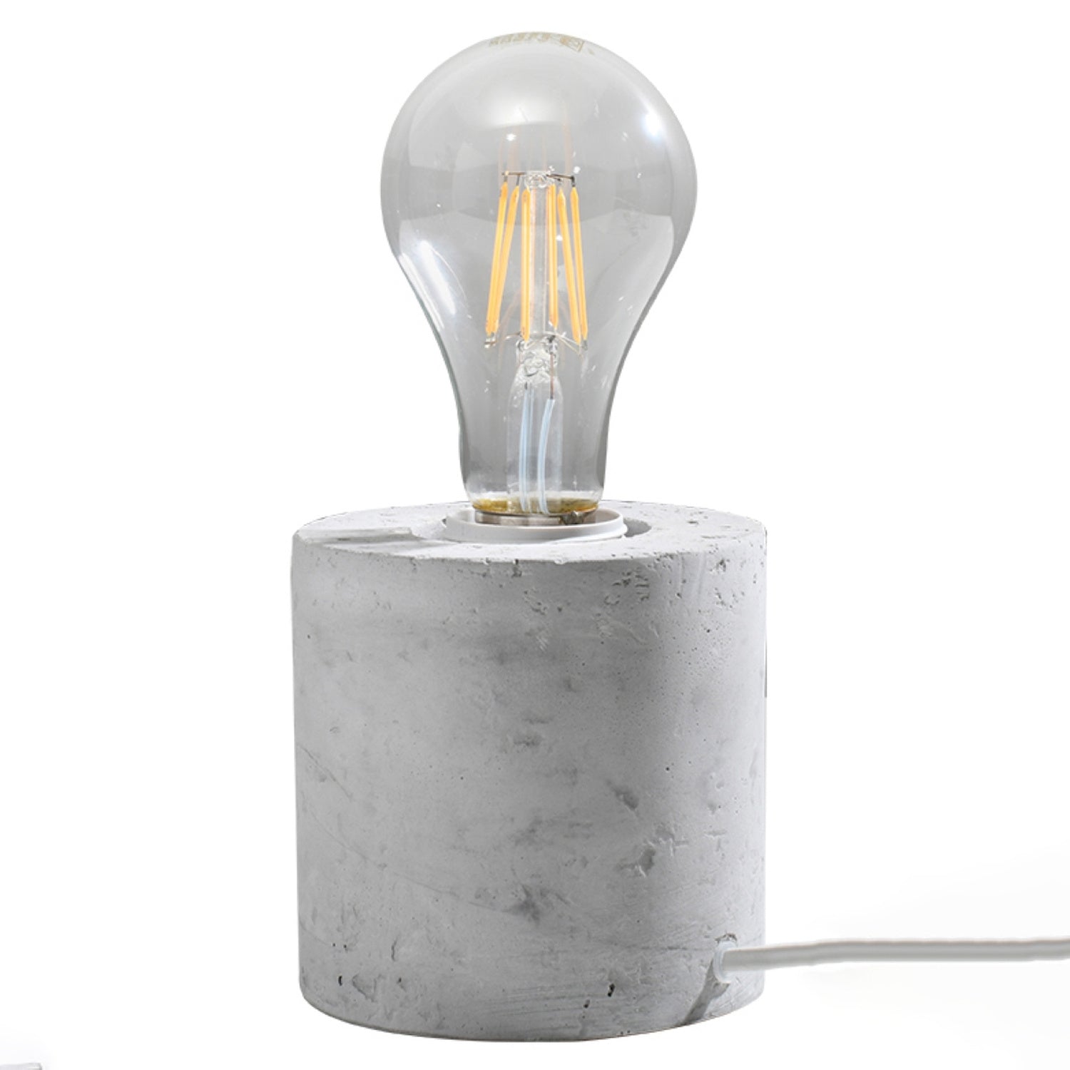 Lampe à poser Salgado en béton brut, cylindre à ampoule apparente, vue de face