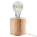 Lampe à poser Salgado en bois naturel, cylindre massif à ampoule apparente, vue de face