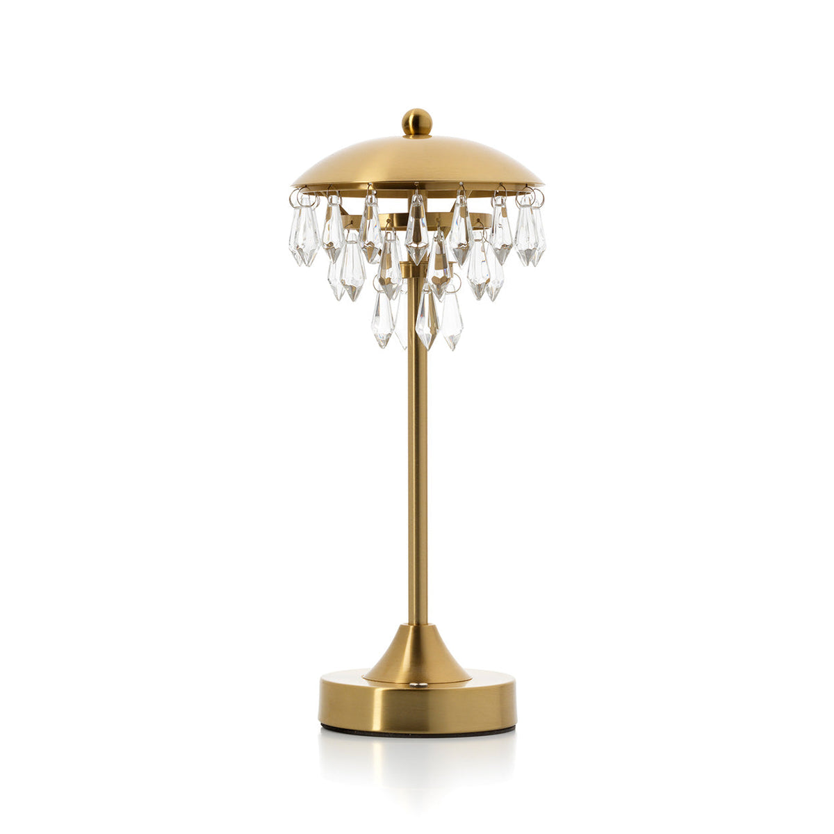 Lampe sans fil Chandelette éteinte avec sa coupole dorée et sa couronne de pampilles à facettes