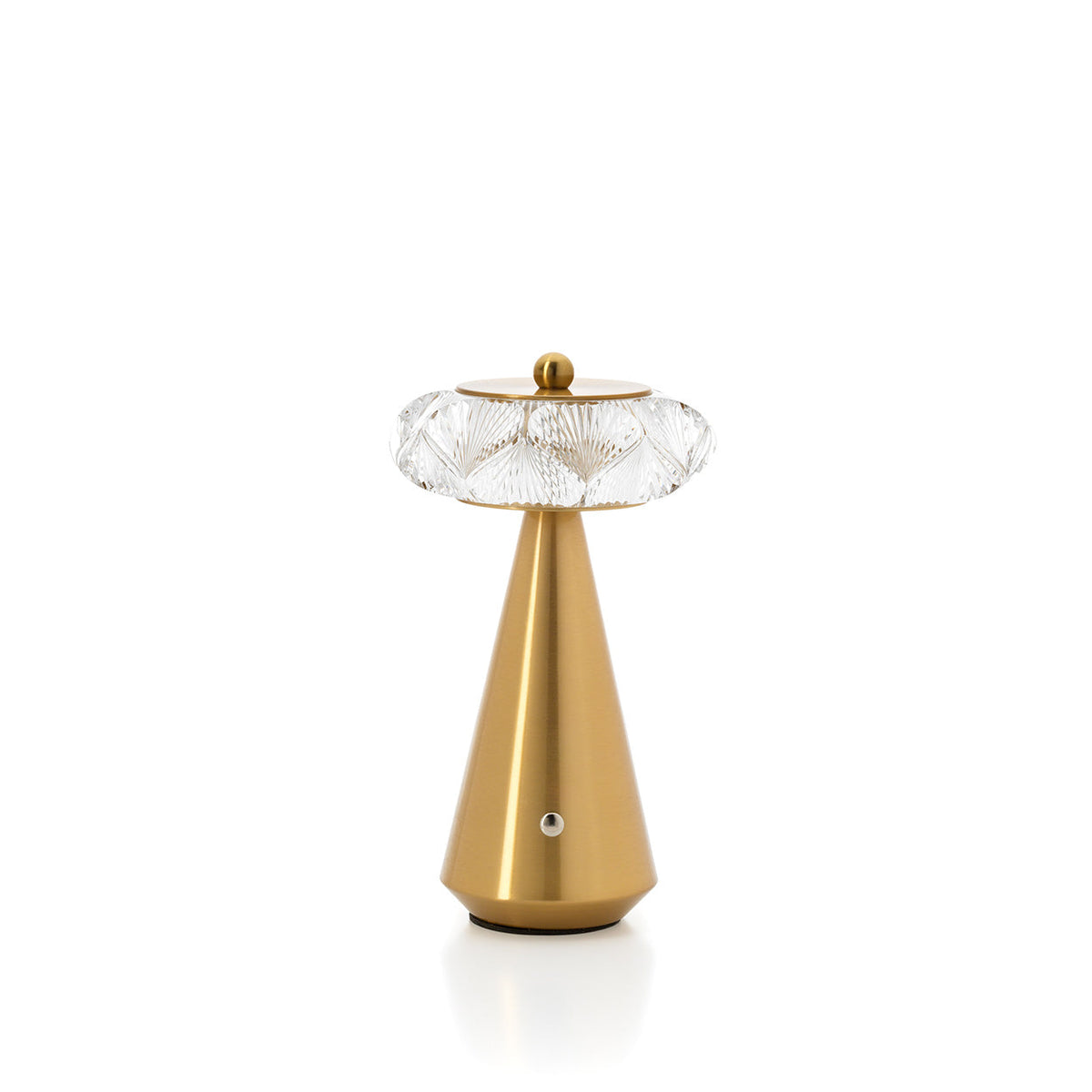 Lampe à poser sans fil Diamond Diva en métal doré pied conique et anneau transparent taillé