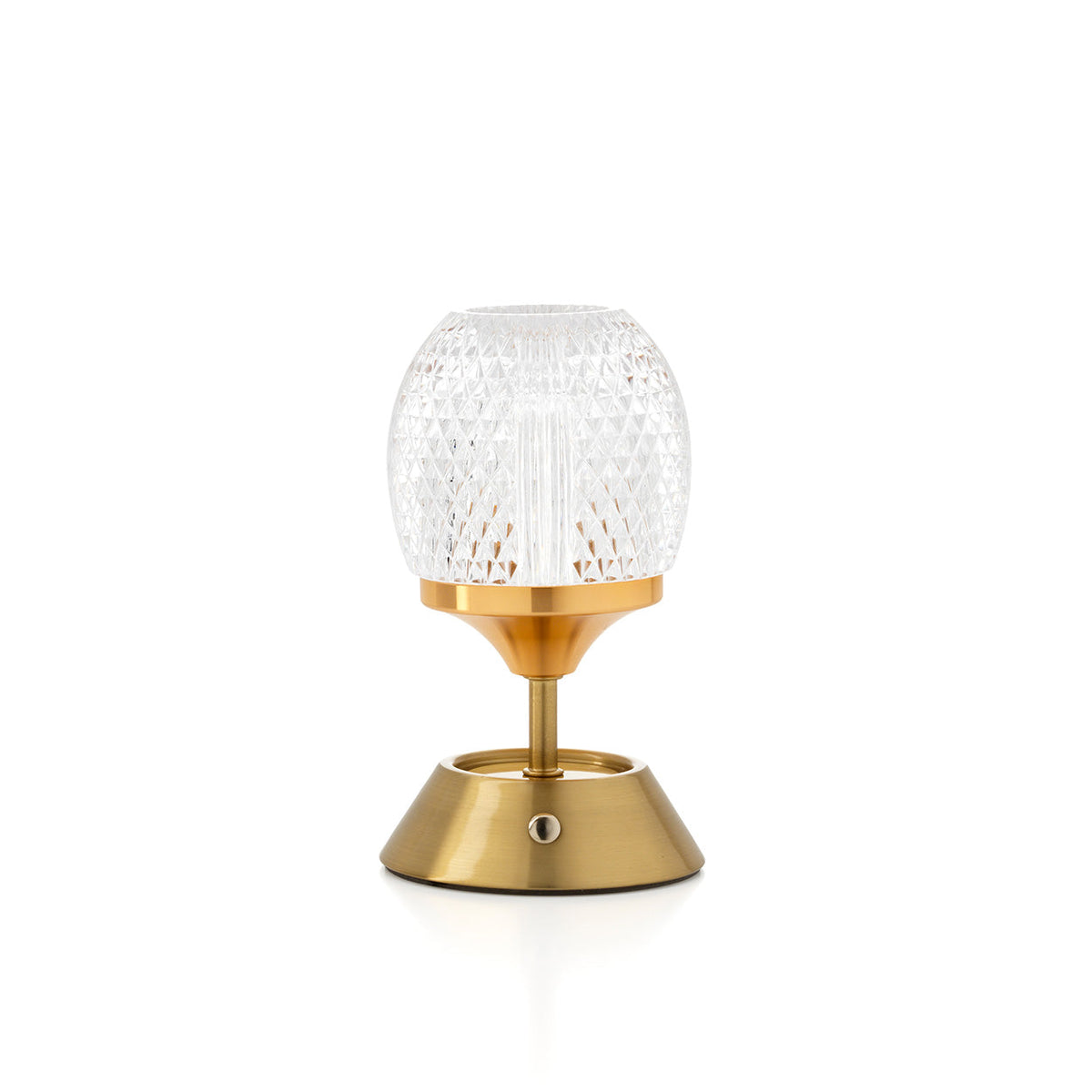 Lampe à poser sans fil Glow Sinatra en métal doré avec globe transparent taillé en pointes de diamant