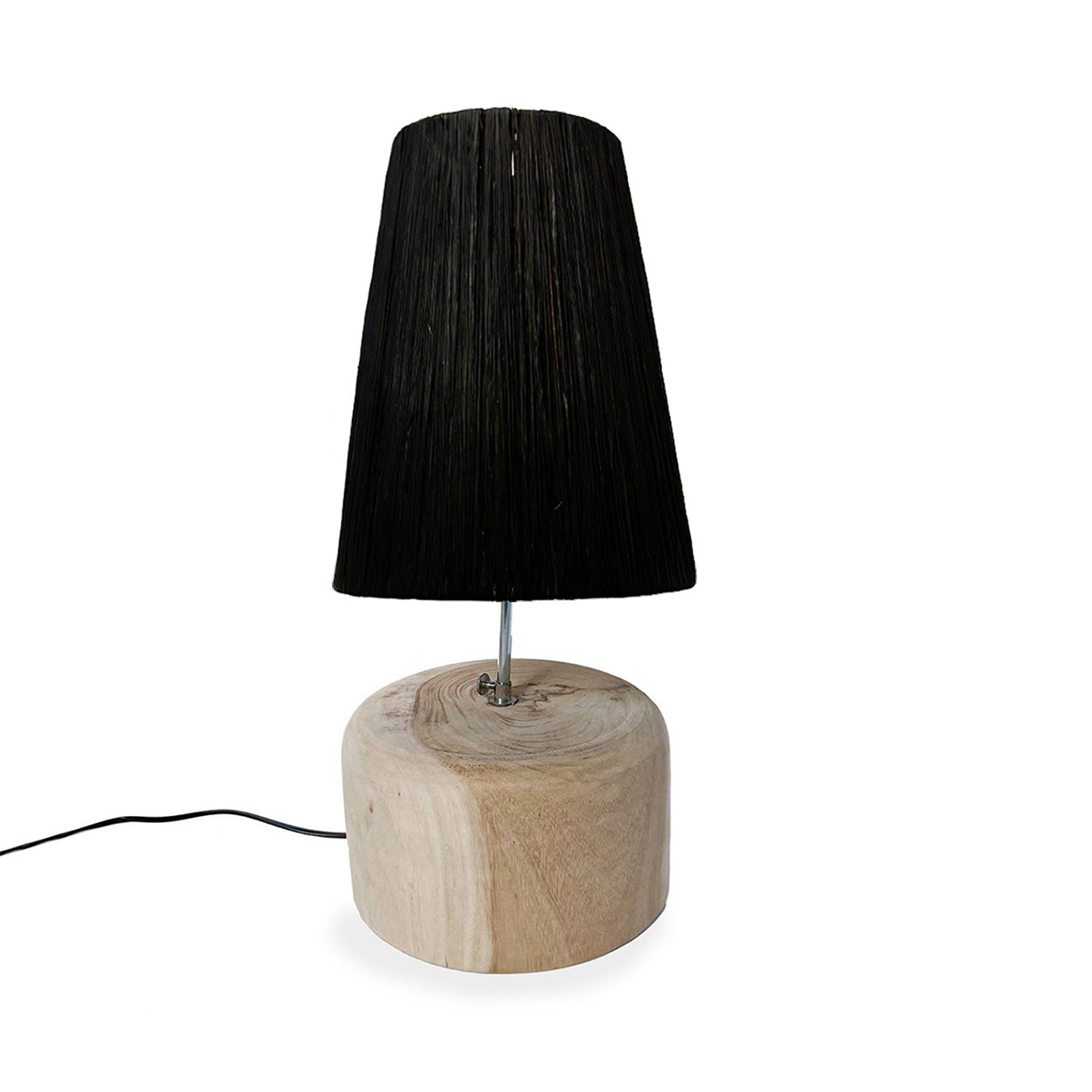 Lampe à poser en teck et raphia noir 55 cm