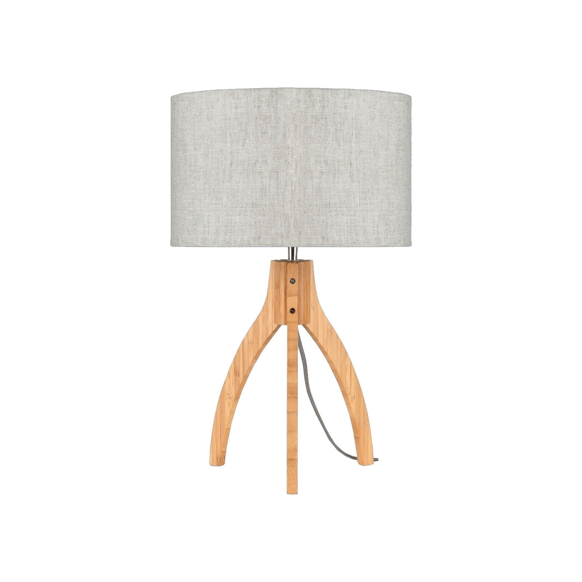 Lampe à poser Annapurna lin naturel clair détourée trépied en bambou et abat-jour cylindrique